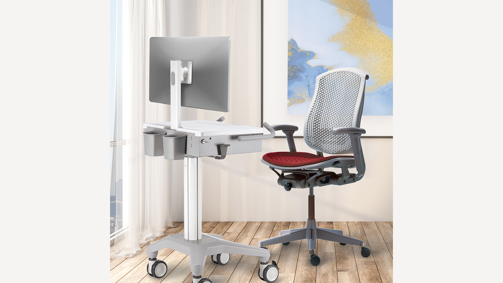 Modernsolid Rolling Computer Cart: Height Adjustable