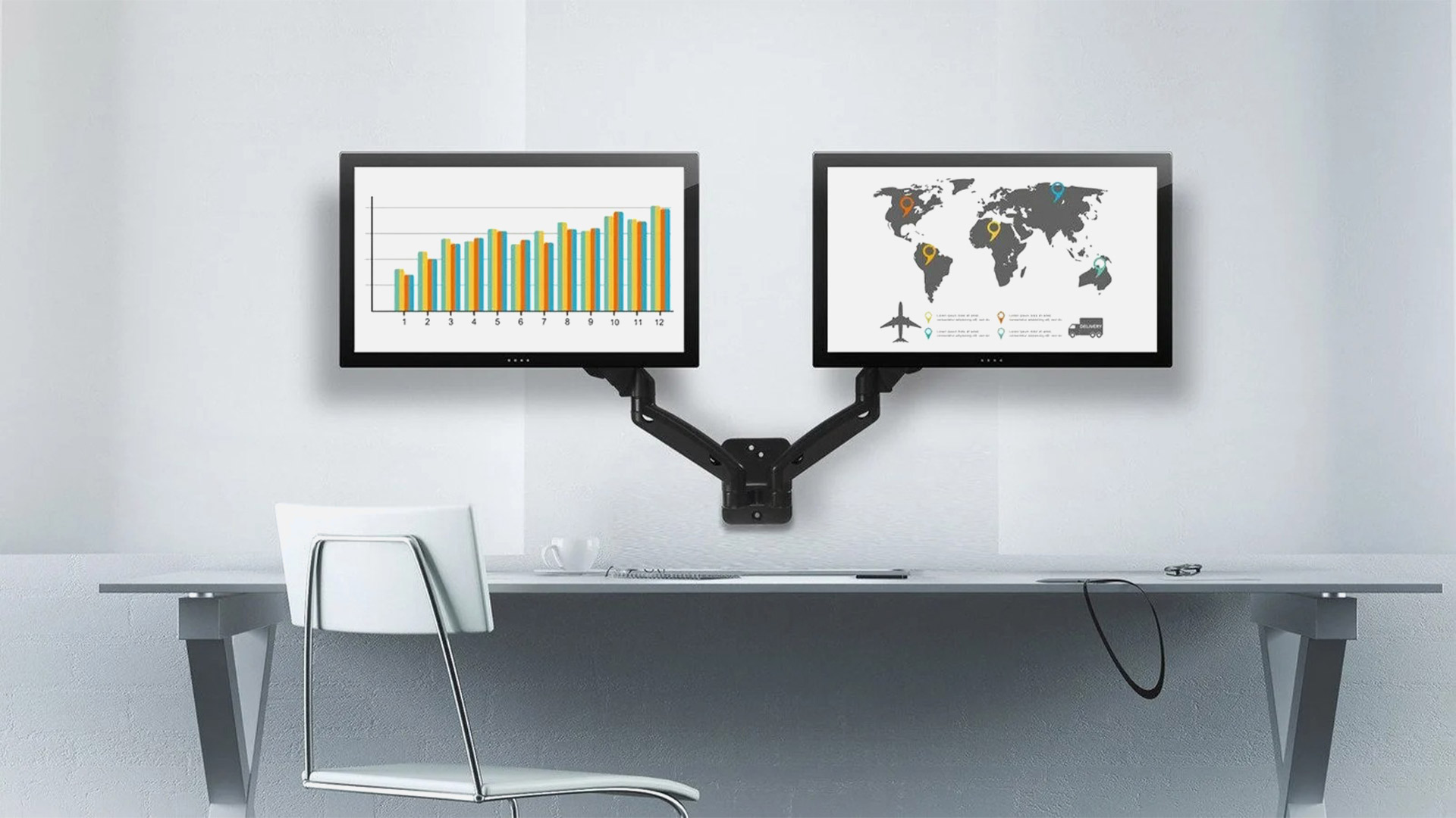 Mount-It! Dual Arm Monitor Wall Mount